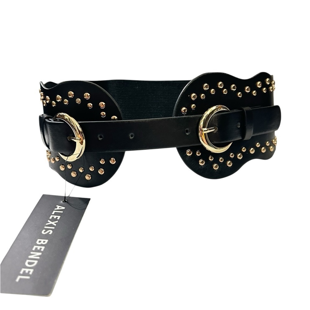 Alexis Bendel Black and Gold Studded Wide waist Belt Sz S / M - Picture 3 of 6
